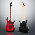 Two Stylish Electric Guitars With Red Flame Pattern And Black Body Design